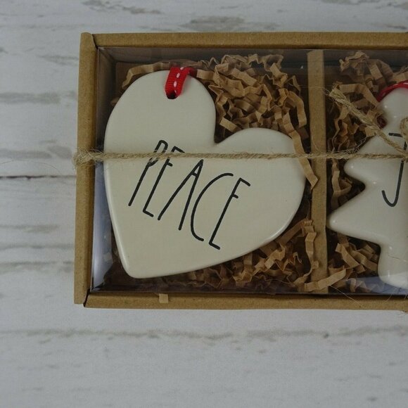 New Rae Dunn 3-PC Christmas Ornaments Ceramic Peace Joy Hope Tree Heart Star Set - Picture 5 of 11